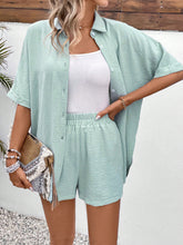 Women's Solid Color Batwing Sleeve Shirt And Shorts Set